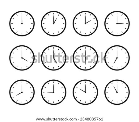 Set of clock icon for every hour. 12-hour clock. Clock icon Vector illustration
