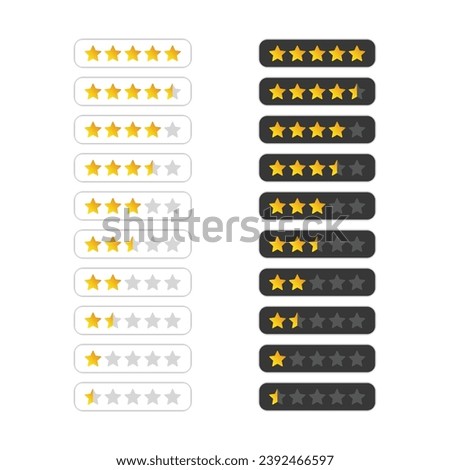 Star rating system design. High quality five stars rating, ranking icon. Vector illustration.
