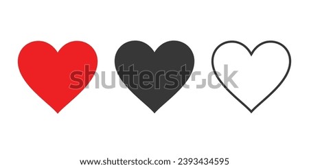 Hearts flat icons. Red, black and outline heart icon. Love icon. Vector illustration.