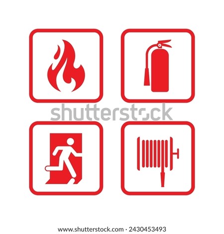 Fire emergency icons set. Fire safety sign collection