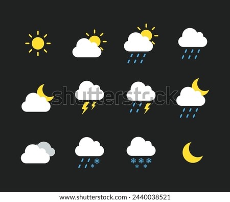 Set of weather icons. Forecast weather icons, flat vector design.