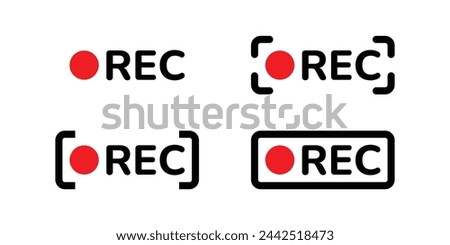 Red dot recording sign. Framed recording sign, currently recording, rec, icon vector illustration