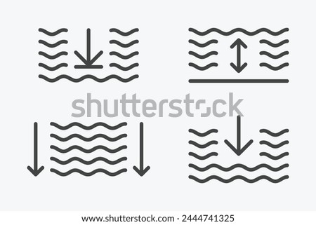 Water depth icon set. Deep icon vector in linear. Linear water depth icon with arrows.