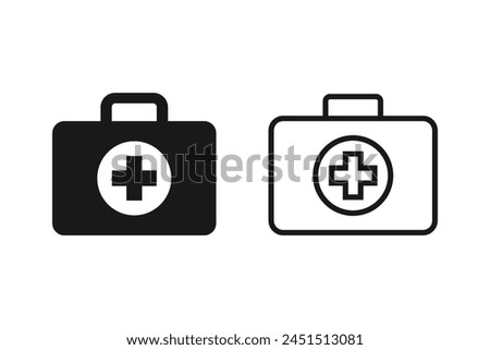 First aid kit icon set. Medical box with cross. Medical emergency equipment. Healthcare concept.