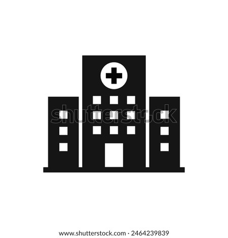 Hospital building vector icon. Icon of hospital building flat style. aid sign.