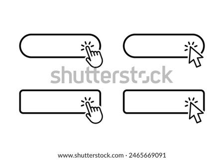 Click Here Button with hand or mouse cursor. Computer mouse cursor or hand pointer symbol. Modern action button