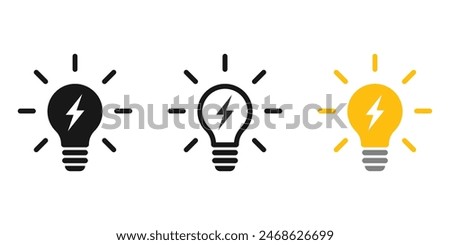 Lightning in light bulb icon. Light bulb symbol with a lightning bolt inside. Vector illustration.