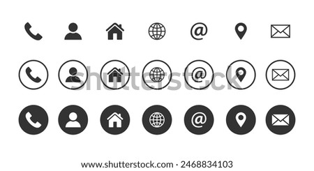 Set of contact us icons. Web icon set. Contact information icons for business cards