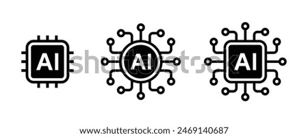 Artificial intelligence AI processor chip icon.AI Processor circuit vector set. Mini AI CPU icon collection