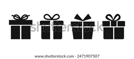 Gift box icons in Trendy Flat style. Gift boxes with ribbon icons Set. Gift box flat line silhouette set.