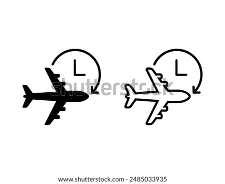 Flight Schedule icon. Flight duration. Airplane and clock icon. Flight time icon vector symbol design illustration