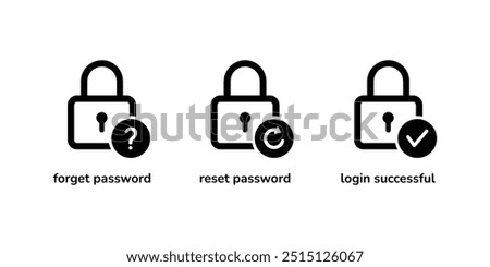 Forget password icon. Reset password icon. Login icon. Account protection, security key, danger warning, wrong password. Design element.