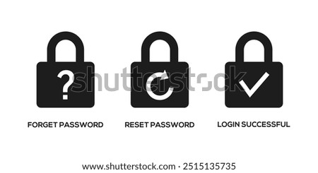 Forget password icon. Reset password icon. Login icon. Account protection, Security key, Danger warning, Wrong password. Design element.