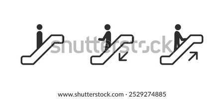 Escalator icon set. Escalator pictogram. Escalator Signs Set.