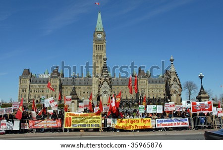 OTTAWA - APRIL 14:Canadian Tamils protest against the treatment of the Tamil people in Sri Lanka by the Sinhalese government and demand the Canadian government take action April 14, 2009 in Ottawa.