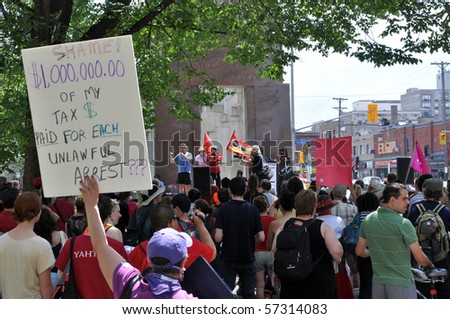 OTTAWA, CANADA  JULY 17: People gather to demand a public inquiry into police conduct at the recent G20 conference in Toronto.  July 17, 2010, in Ottawa, Ontario.