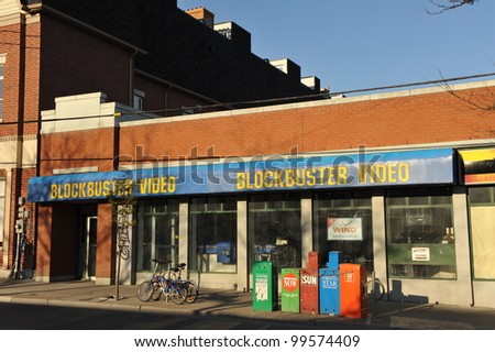 TORONTO, CANADA - APR 8: The Blockbuster store on Parliament Street remains vacant since Blockbuster Canada announced they would close all their stores by Dec 31, 2011.  Apr 8, 2012 in Toronto.