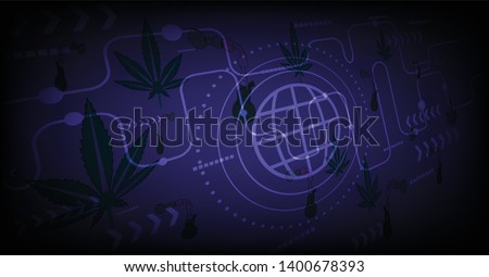 vector digital global technology concept.Marijuana medicine background.