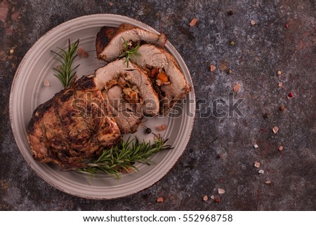 Similar – Image, Stock Photo Meat stuffed with apricot.