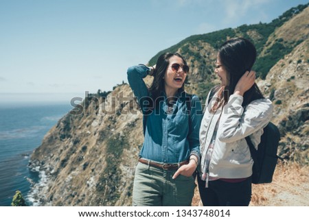 Similar – Image, Stock Photo Laughing women in mountainous area