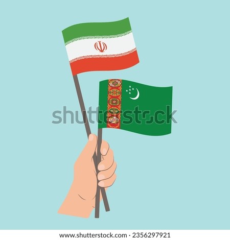 Flags of Iran and Turkmenistan, Hand Holding flags