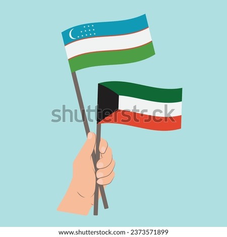 Flags of Uzbekistan and Kuwait, Hand Holding flags