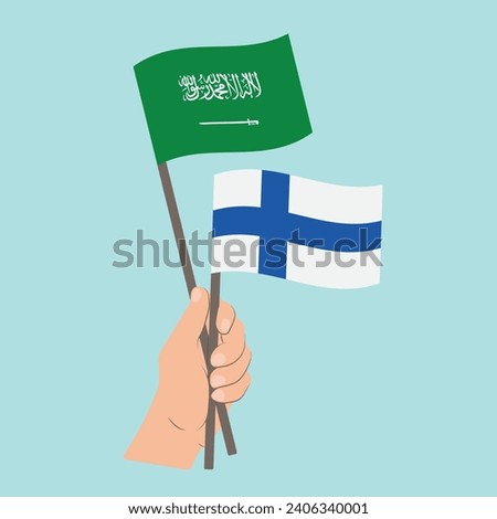 Flags of Saudi Arabia and Finland, Hand Holding flags