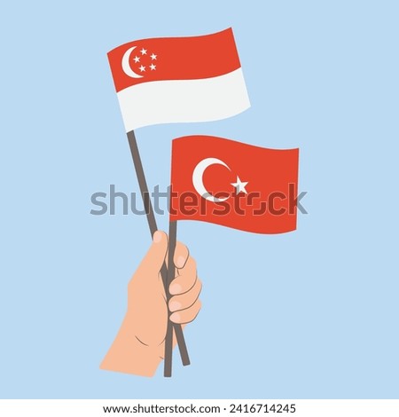 Flags of Singapore and Turkey, Hand Holding flags