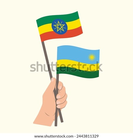 Flags of Ethiopia and Rwanda, Hand Holding flags