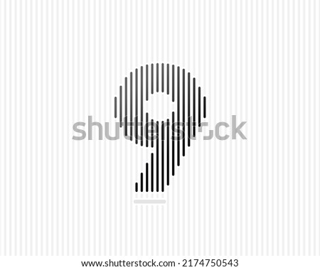 Number 9 line art. Vector illustration with vertical lines isolated on a white background. Figure 9 vector icon with gradient.