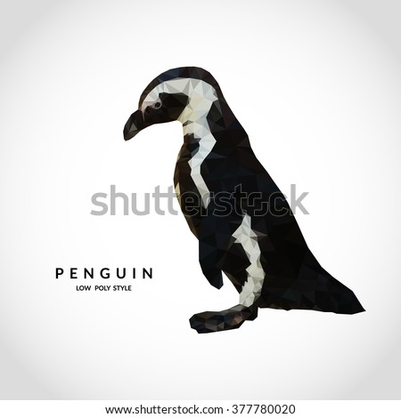 Penguin low poly style. Geometric polygonal design. Vector illustration