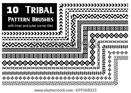 Ethnic vector pattern brushes with inner and outer corner tiles. Perfect for creating design elements, tribal geometric ornament, frames, borders and more. All used brushes included in brush palette.