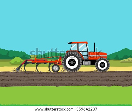 Tractor plowing a field for planting crops. Agriculture. Vector illustration 商業照片 © 