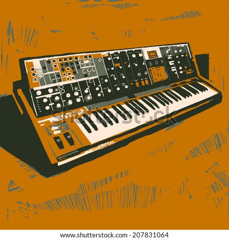 Old electronic synthesizer graphic illustration