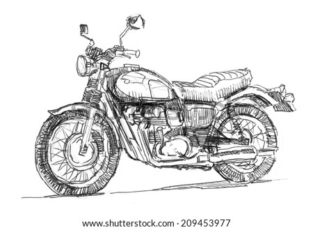 Classic Motorcycle Pen Sketch Drawing Isolated On White Background ...