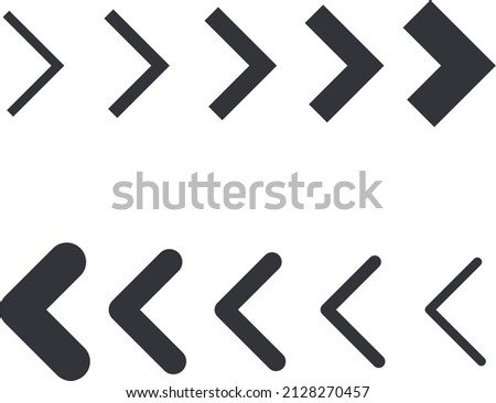 set of 10 arrows or chevron icons, angular and rounded