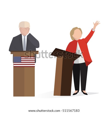 Presidential candidate speaks to people from tribune. Flat tribune Icon web. President debates. Vector illustration
