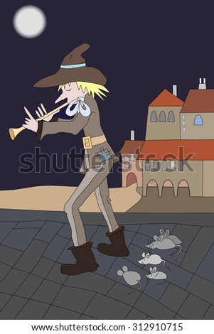 Hand-drawn vector illustration of pied piper suitable for children's books, postcards