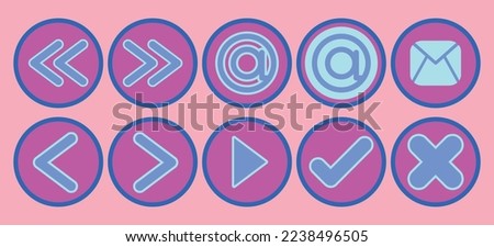 Arrows, Email, At, Check, X Mark, Set of Social Media UI Illustrations, Player Widgets Collection, Retro 80s 90s Aesthetic Tick Buttons, Set of Circle Icons in Y2K Style