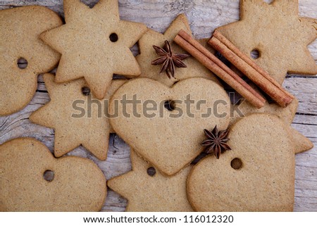 Gingerbreads in Heart and Star Shape with dried Spices