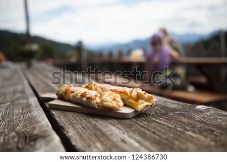 Sweet fresh Nut Pastry served in an alpine chalet in Austria
