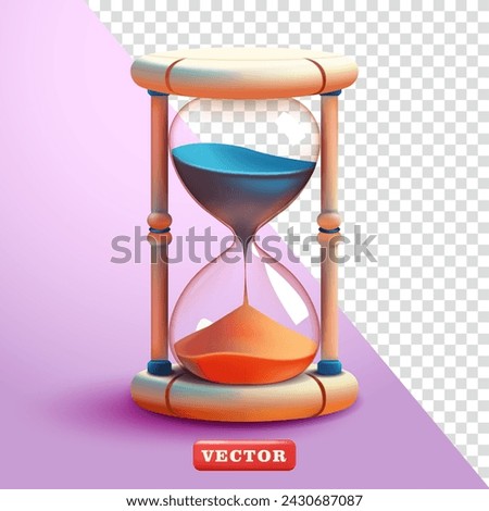 Beautiful blue and orange hourglass, 3d vector. Suitable for design, business and game elements