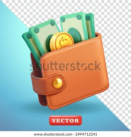 Wallet filled with money, 3d vector Suitable for finance, business and design elements