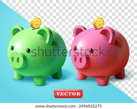 Piggy bank, 3d vector. Suitable for financial, business and design elements