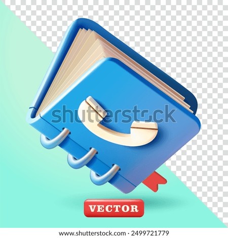 Phone contact book, 3d vector. Suitable for communication, technology and design elements