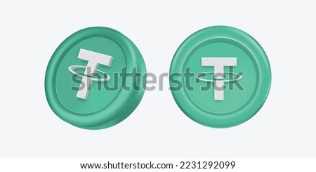 3d Tether Cryptocurrency Coin (Usdt) on white background. Vector illustration