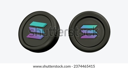 3d Solana Cryptocurrency Coin (SOL) on white background. Vector illustration. black