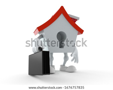 House character holding briefcase isolated on white background. 3d illustration 商業照片 © 