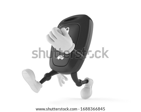 Car remote key character running isolated on white background. 3d illustration 商業照片 © 