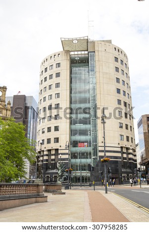 LEEDS, UK - 23 JULY 2015.  Photograph of 1 City Square Office Building in City Square Leeds.  Example of exceptional modern architecture used in modern office building design in the city.